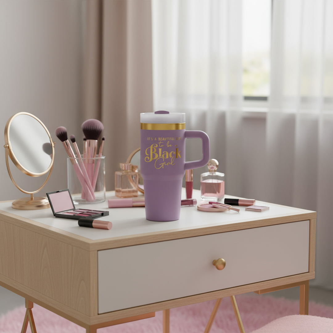 "Playful Purple" 20oz Insulated Tumbler - "It's a Beautiful Day to be a Black Girl"