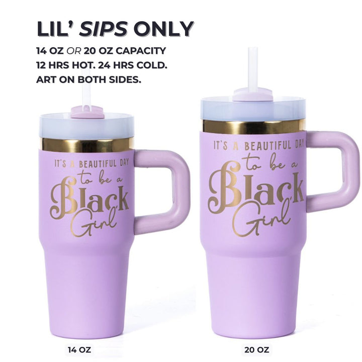 "Playful Purple" 14oz Insulated Tumbler - "It's a Beautiful Day to be a Black Girl" | PRE-ORDER SHIPS BY 12/12/25