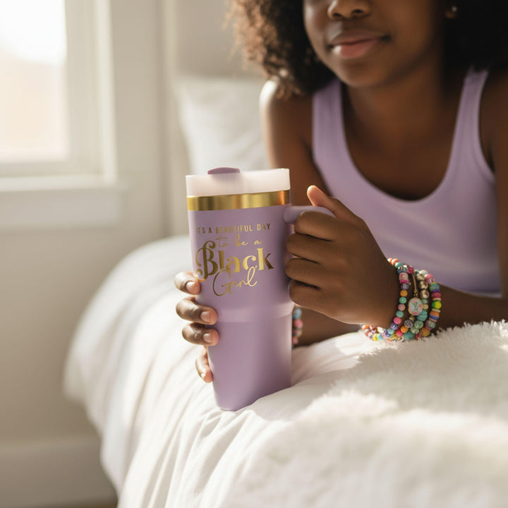 Playful Purple FlowSip™ Mini Insulated Tumbler – It's a Beautiful Day to Be a Black Girl | PRE-ORDER SHIPS 9/28/26 - 10/12/26