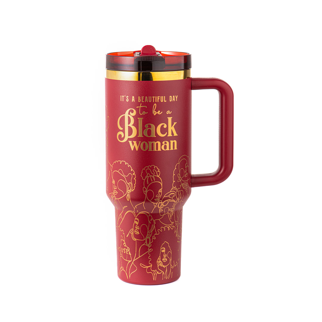 "Pomegranate Allure" HydraLock™ Leakproof Tumbler – 40oz – It's a Beautiful Day to Be a Black Woman | PRE-ORDER SHIPS 9/28/26 - 10/12/26