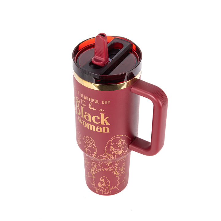"Pomegranate Allure" HydraLock™ Leakproof Tumbler – 40oz – It's a Beautiful Day to Be a Black Woman | PRE-ORDER SHIPS 9/28/26 - 10/12/26