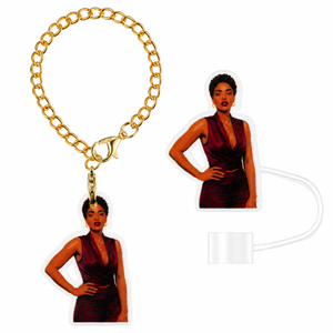 "Pomegranate Allure" Straw Topper & Charm Set