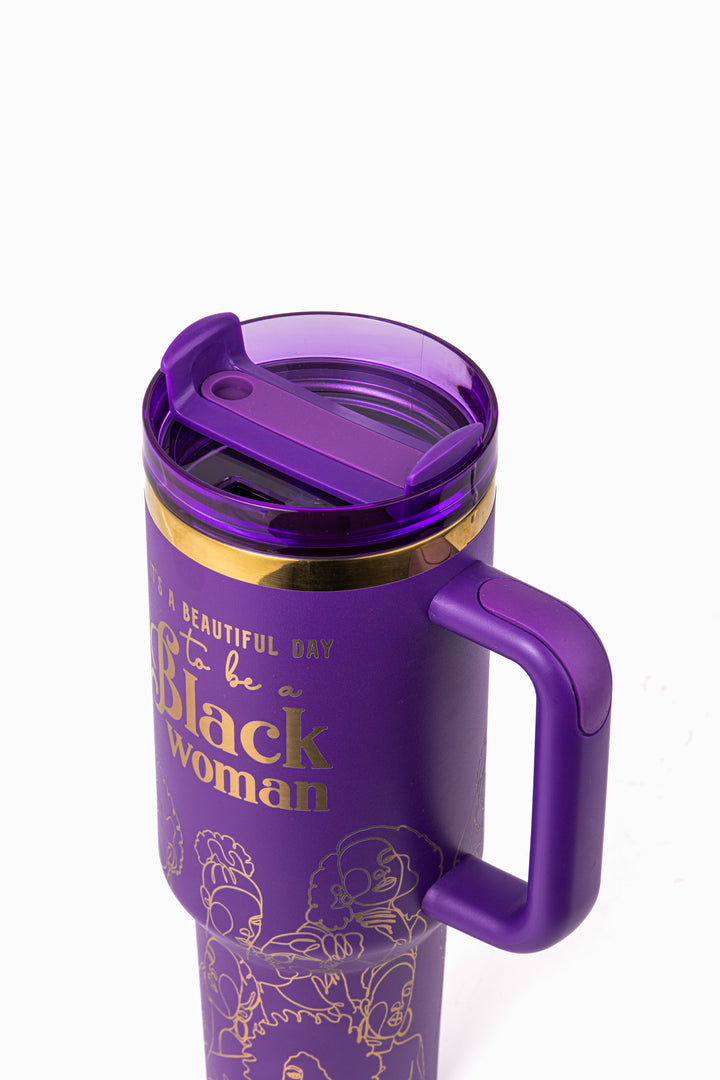 “Purple Reign” 40oz Insulated Tumbler – "It’s a Beautiful Day to be a Black Woman" | PRE-ORDER SHIPS BY 12/12/25