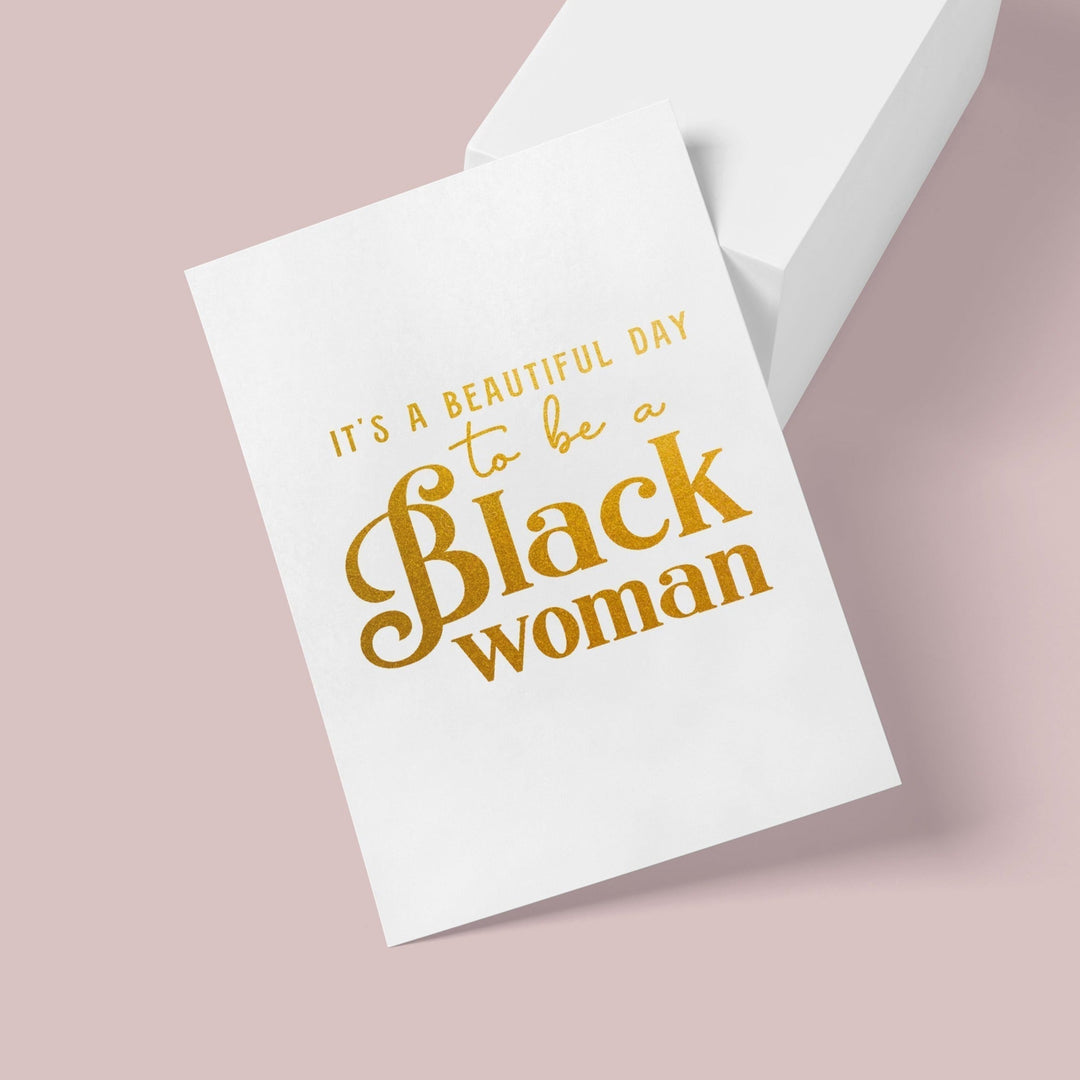 SET OF 3 "It's a Beautiful Day" Metallic Gold Notecards w/ Envelopes