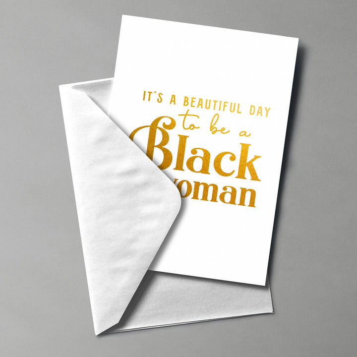 SET OF 3 "It's a Beautiful Day" Metallic Gold Notecards w/ Envelopes