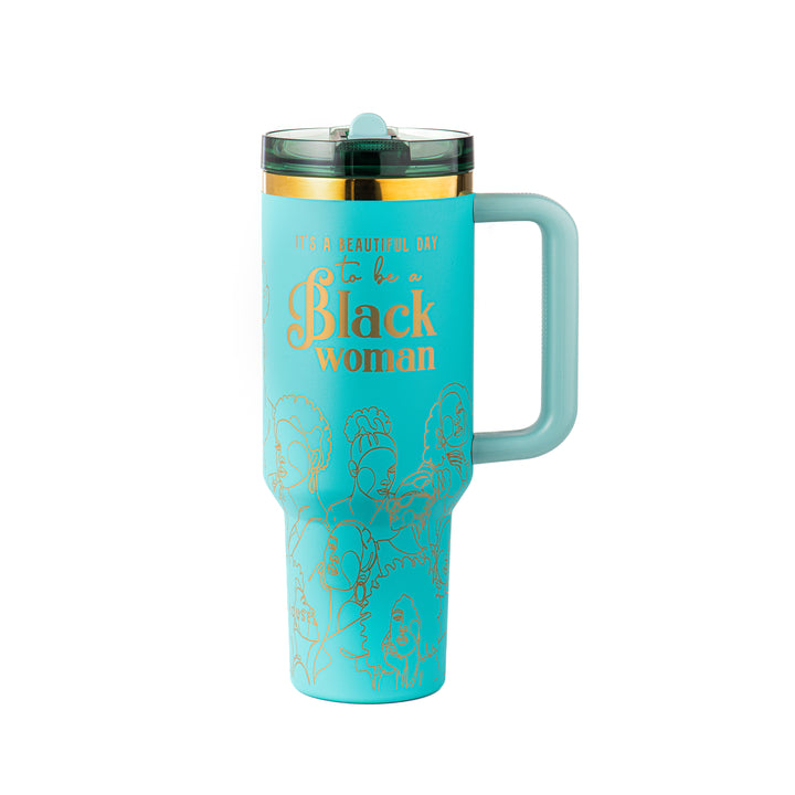 "Teal Tranquility" HydraLock™ Leakproof Tumbler – 40oz – It's a Beautiful Day to Be a Black Woman | PRE-ORDER SHIPS 9/28/26 - 10/12/26