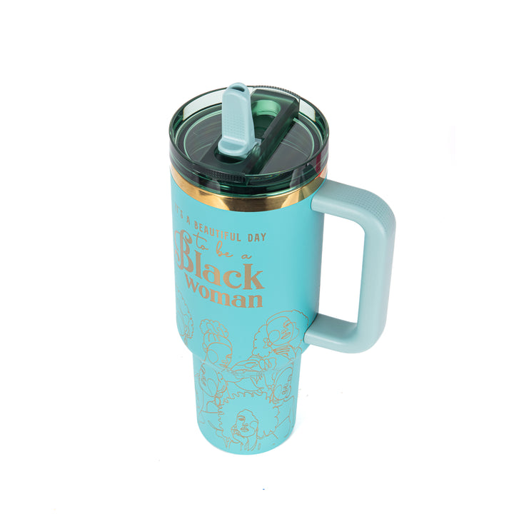 "Teal Tranquility" HydraLock™ Leakproof Tumbler – 40oz – It's a Beautiful Day to Be a Black Woman | PRE-ORDER SHIPS 9/28/26 - 10/12/26