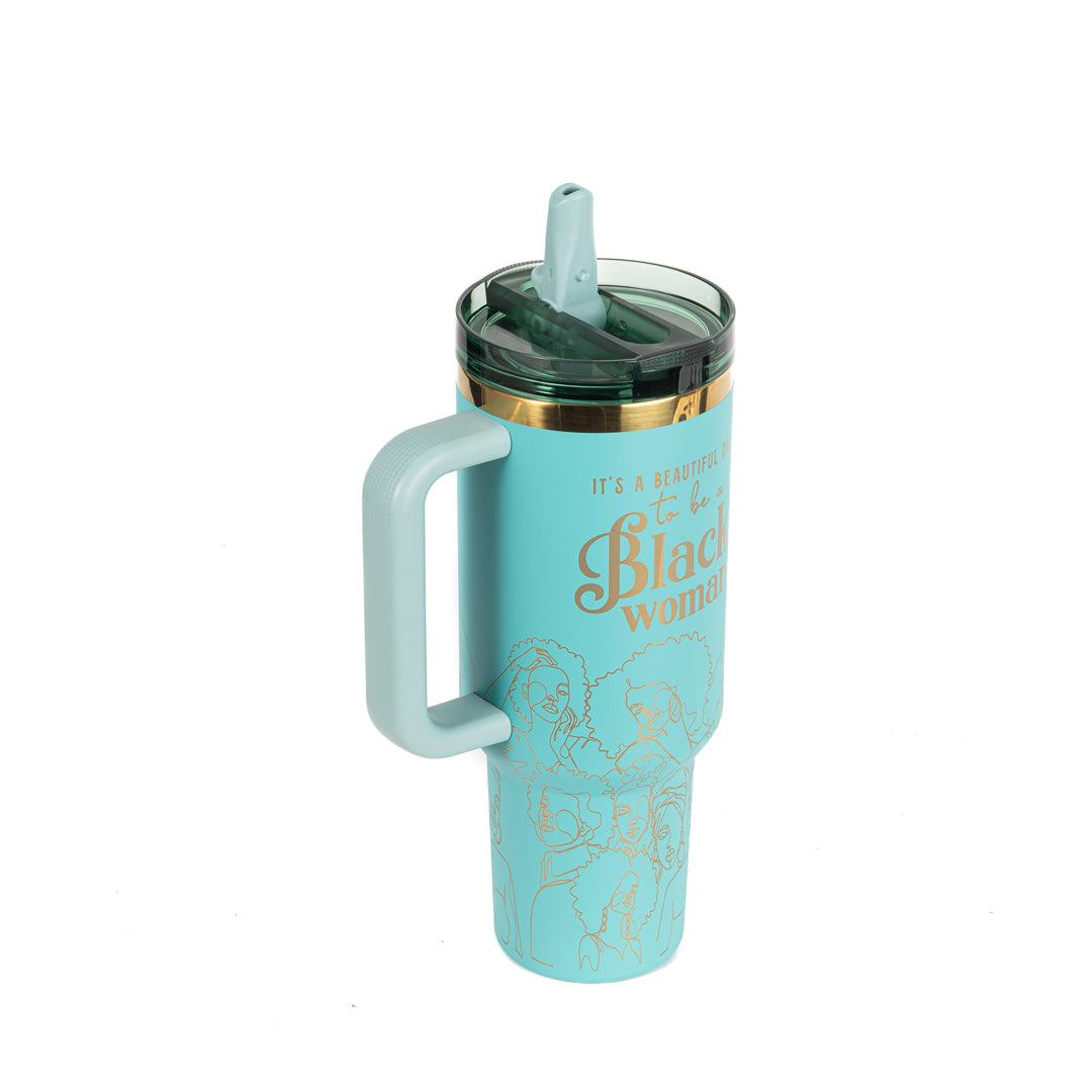 "Teal Tranquility" HydraLock™ Leakproof Tumbler – 40oz – It's a Beautiful Day to Be a Black Woman | PRE-ORDER SHIPS 9/28/26 - 10/12/26