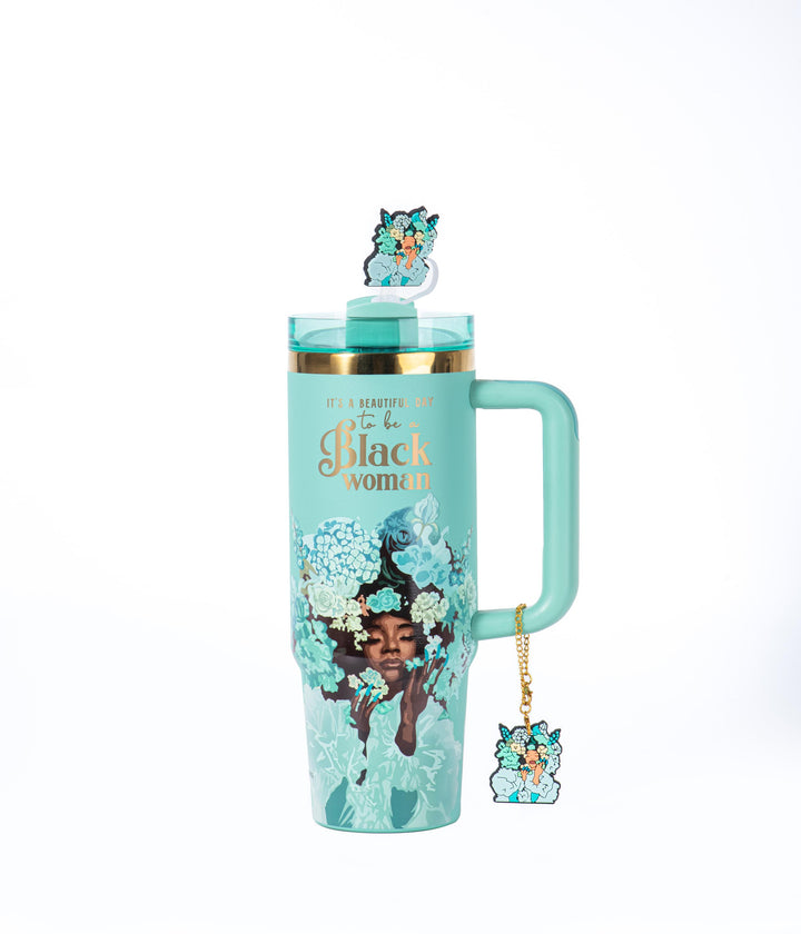 Tiffany Blue "Royalty Blossomed" FlowSip™ Insulated Tumbler – It's a Beautiful Day to Be a Black Woman