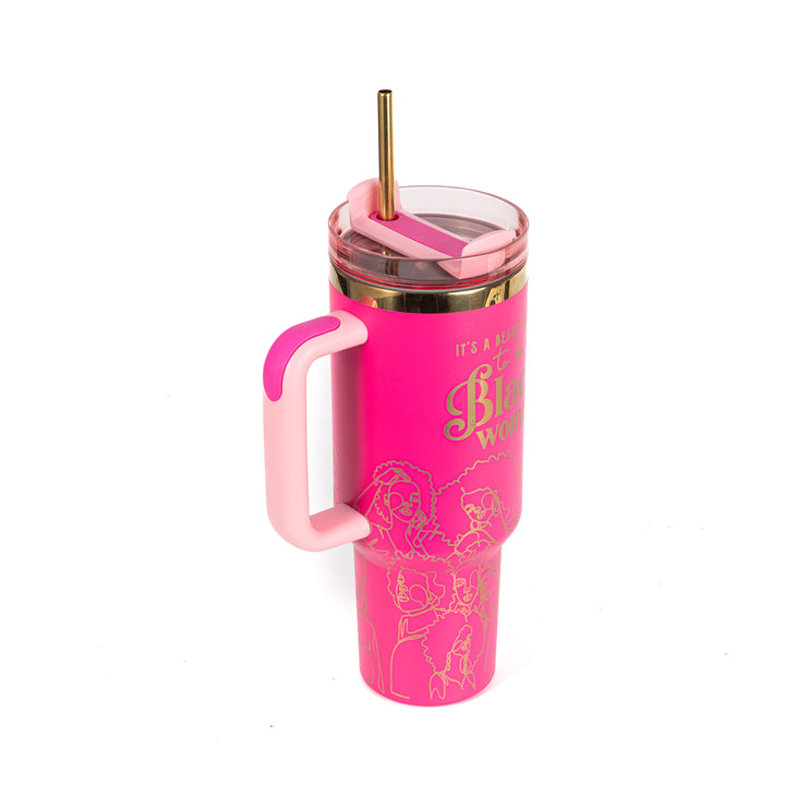 "Warrior Pink" FlowSip™ Insulated Tumbler – 40oz – It's a Beautiful Day to Be a Black Woman | PRE-ORDER SHIPS 9/28/26 - 10/12/26