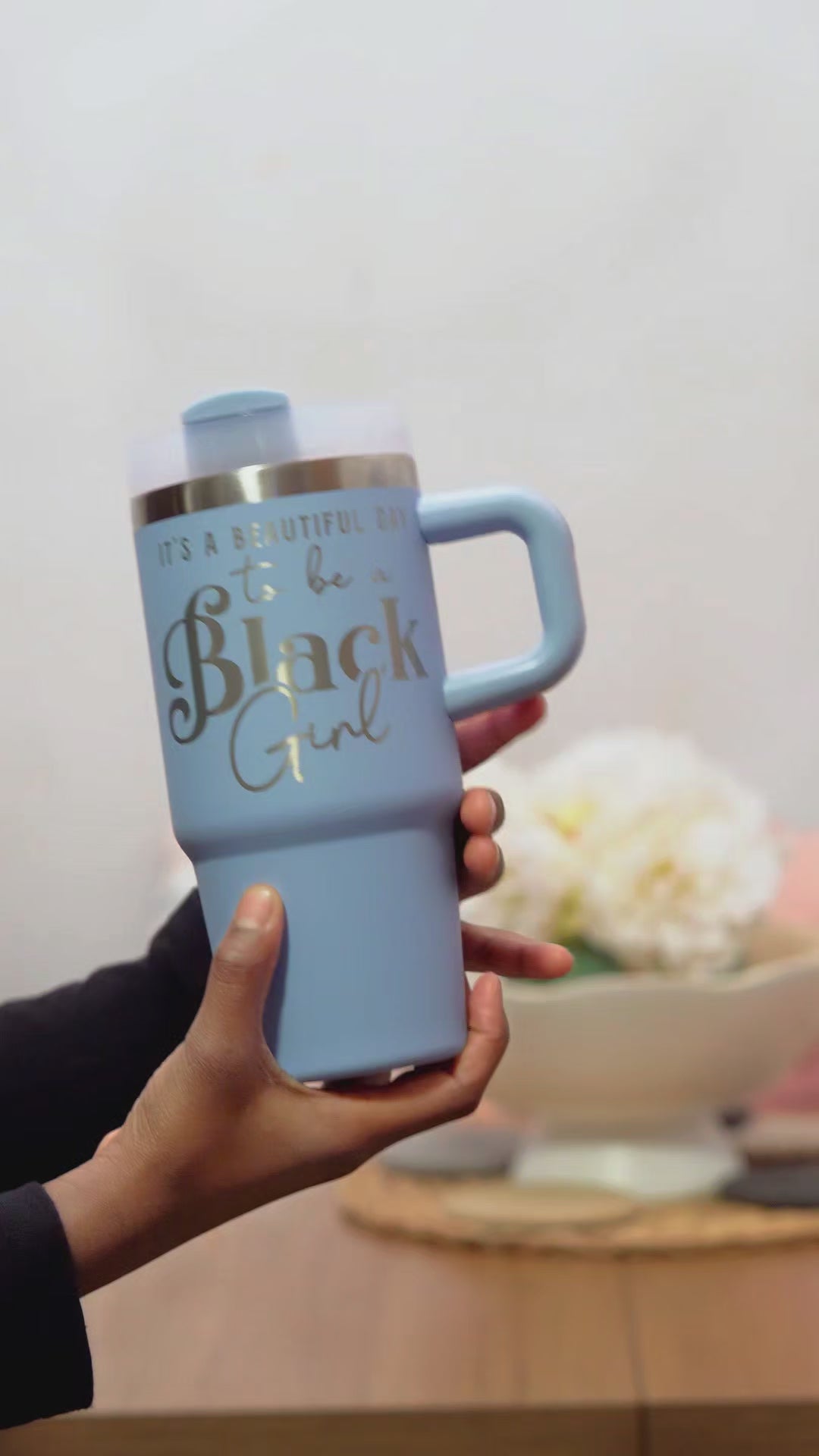 "Blue Skies" 20oz Insulated Tumbler - "It's a Beautiful Day to be a Black Girl"