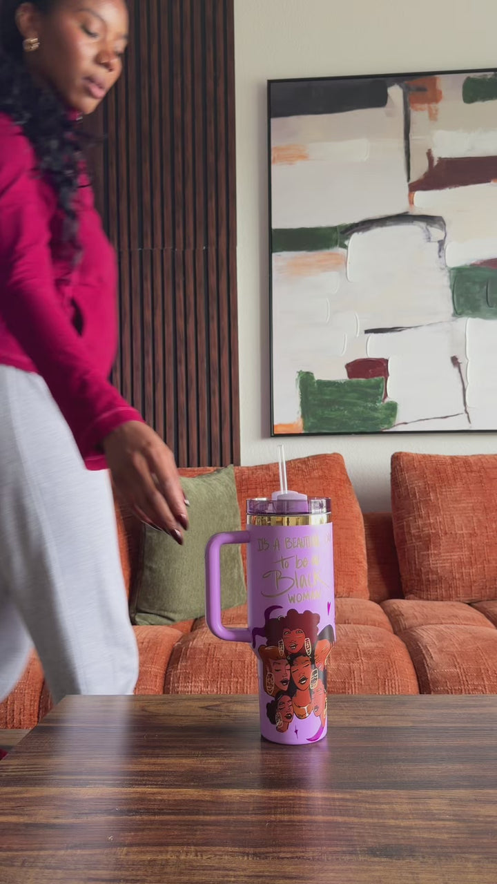 Limited Edition "Crème Brûlée" Purple FlowSip™ Insulated Tumbler – Pinklomein x Cecilia's House