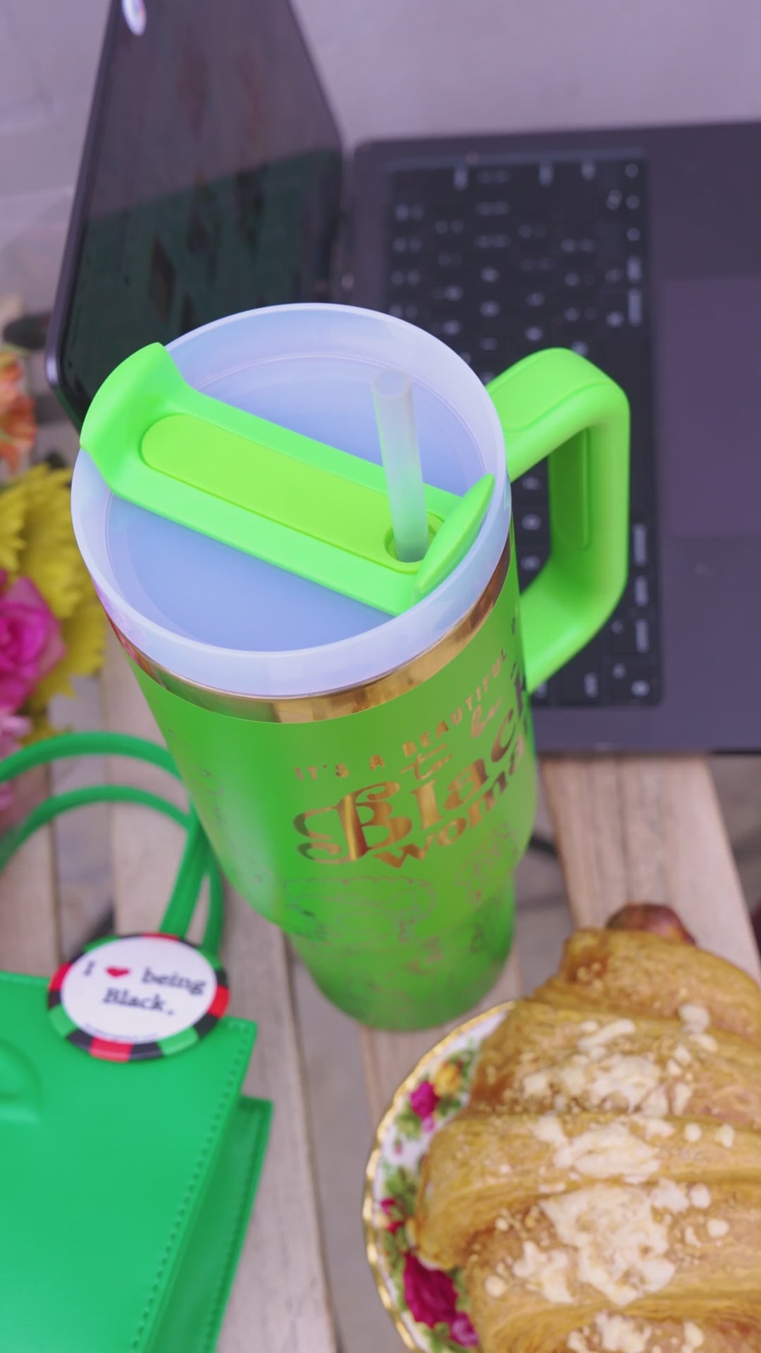 "Legacy Green" 40oz Insulated Tumbler – “It’s a Beautiful Day to Be a Black Woman”