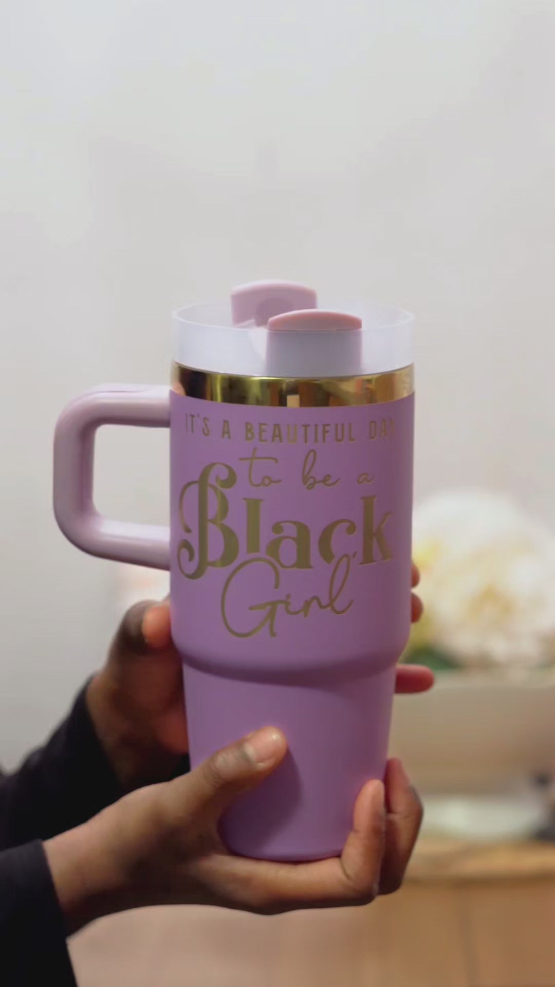 "Playful Purple" 20oz Insulated Tumbler - "It's a Beautiful Day to be a Black Girl"