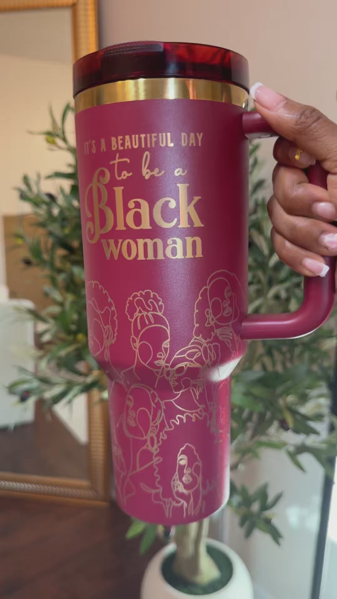 "Pomegranate Allure" HydraLock™ Leakproof Tumbler – 40oz – It's a Beautiful Day to Be a Black Woman | PRE-ORDER SHIPS 9/28/26 - 10/12/26
