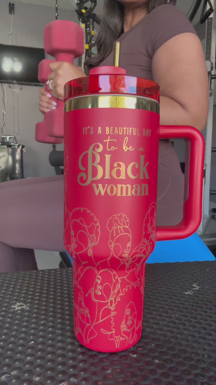 "Crimson Reign" FlowSip™ Insulated Tumbler – 40oz – It's a Beautiful Day to Be a Black Woman | PRE-ORDER SHIPS 9/28/26 - 10/12/26
