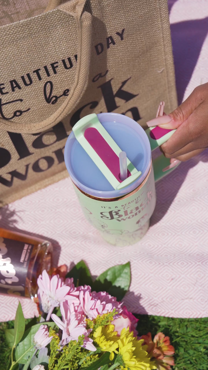 "Mint Majesty" 40oz Insulated Tumbler – “It’s a Beautiful Day to Be a Black Woman”