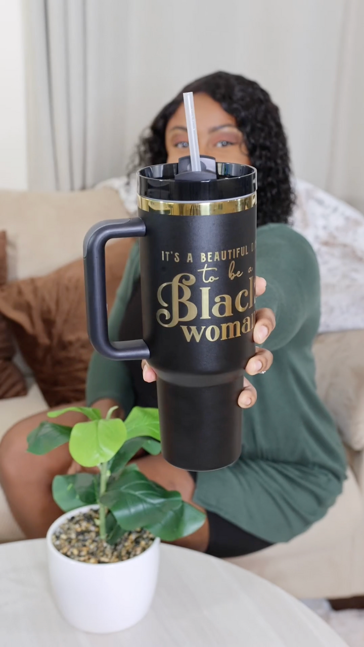 "Miss Black and Gold" 40oz Insulated Tumbler