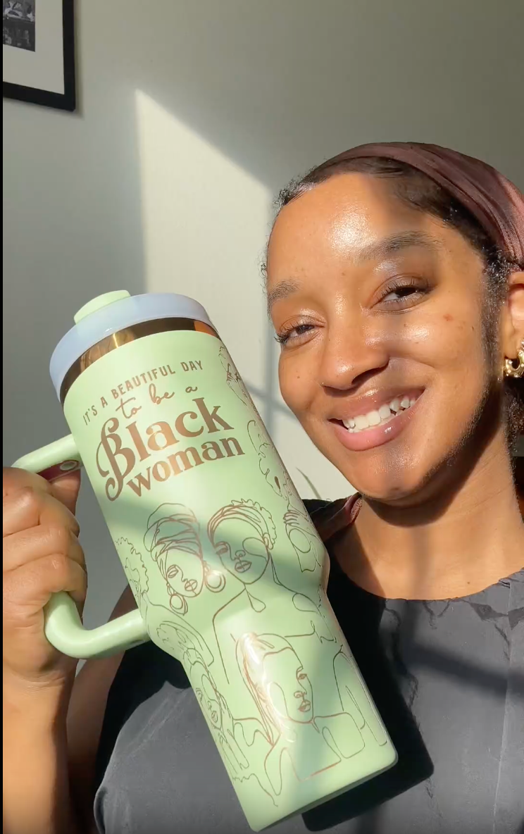 "Mint Majesty" 4th Anniversary 40oz Insulated Tumbler – “It’s a Beautiful Day to Be a Black Woman”