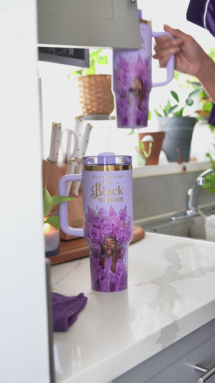 Lavender "Royalty Blossomed" FlowSip™ Insulated Tumbler – It's a Beautiful Day to Be a Black Woman