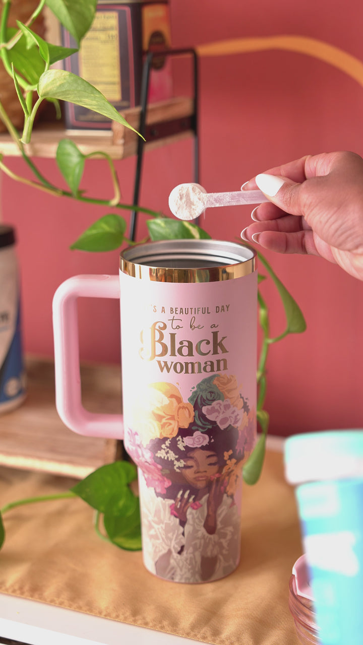 Pink "Royalty Blossomed" FlowSip™ Insulated Tumbler – It's a Beautiful Day to Be a Black Woman