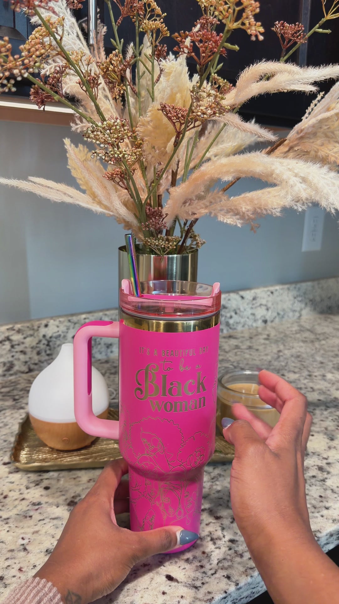 "Warrior Pink" FlowSip™ Insulated Tumbler – 40oz – It's a Beautiful Day to Be a Black Woman