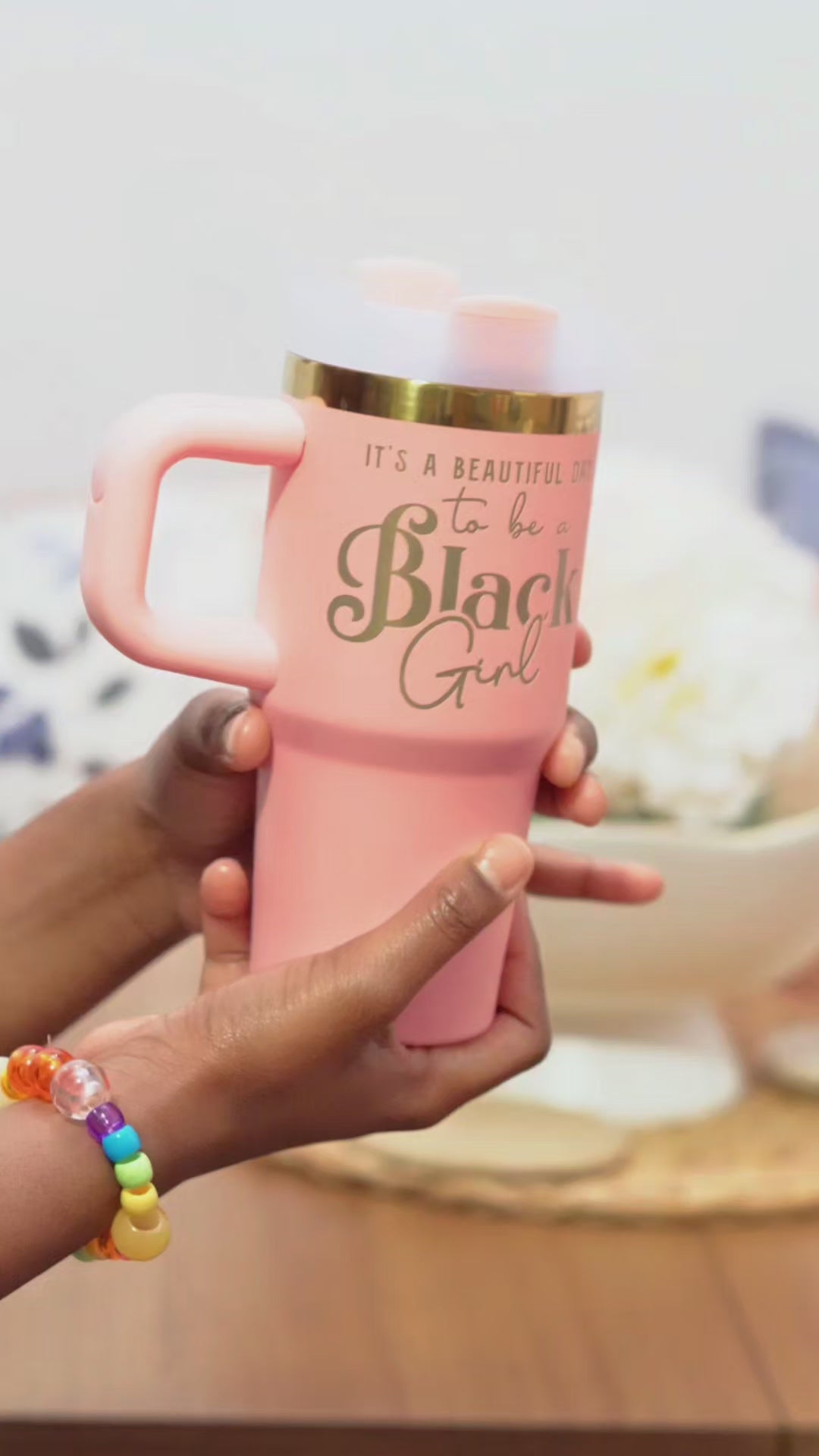 "Pinky Promise" 14oz Insulated Tumbler - "It's a Beautiful Day to be a Black Girl"