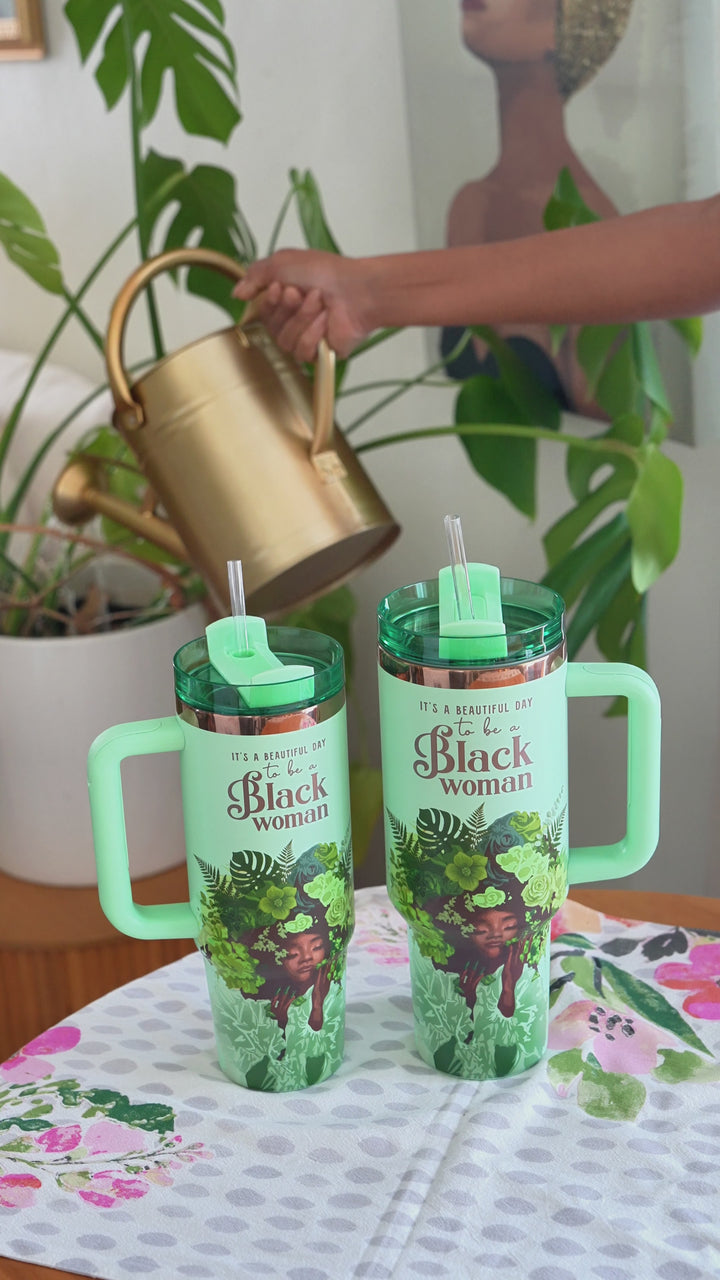 Pistachio "Royalty Blossomed" FlowSip™ Insulated Tumbler – It's a Beautiful Day to Be a Black Woman